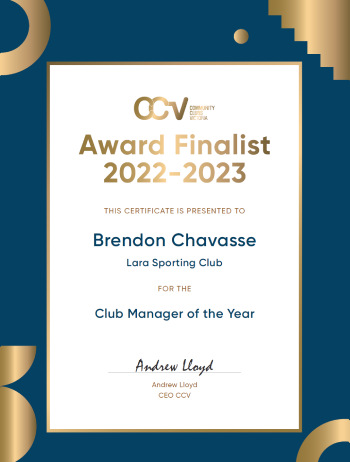 Club Manager of the Year award to Brendon Chavasse